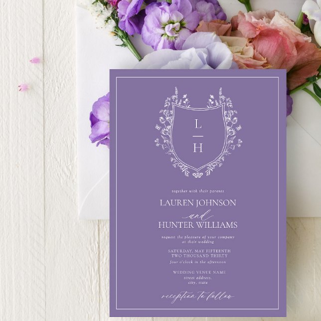 Invitation Fleur sauvage classique Monogram Crest Mariage (Créateur téléchargé)