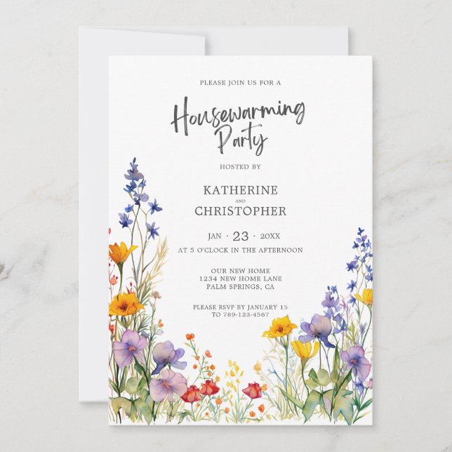Invitation Fleur sauvage coloré Custom House Party (Devant)