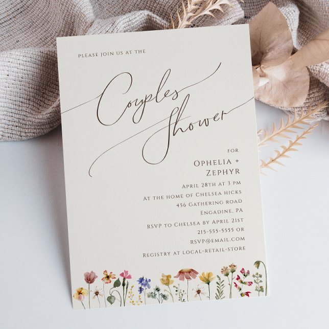 Invitation Fleur sauvage coloré | Douche Couples Beige (Créateur téléchargé)