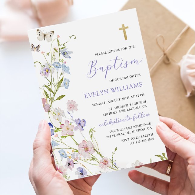 Invitation Fleur sauvage coloré Meadow Girl Baptême (Créateur téléchargé)