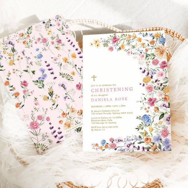 Invitation Fleur sauvage coloré Meadow Girl Christening (Créateur téléchargé)