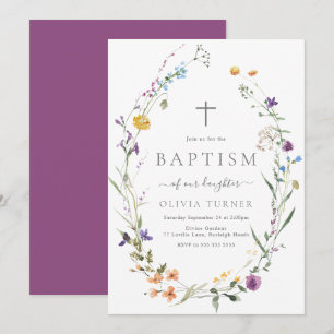 Invitation Fleur sauvage coloré Wreath Baby Baptême