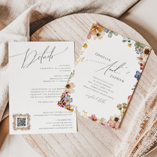 Invitation Fleur sauvage colorée   Code QR Tout en un Mariage