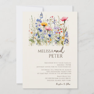 Invitation Fleur sauvage couleur Monogramme beige Mariage pho