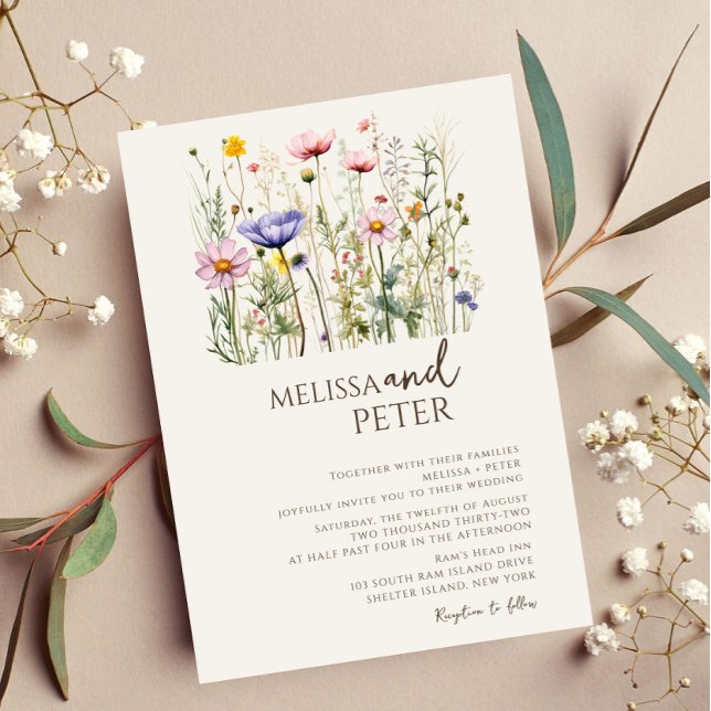 Invitation Fleur sauvage couleur Monogramme beige Mariage pho (Créateur téléchargé)