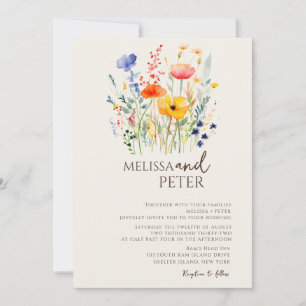 Invitation Fleur sauvage couleur Monogramme beige Mariage pho