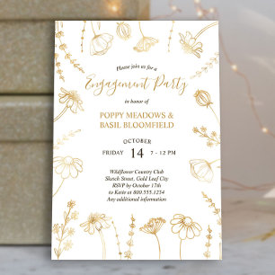 Invitation Fleur sauvage Croquis Gold Flowers Engagement Part