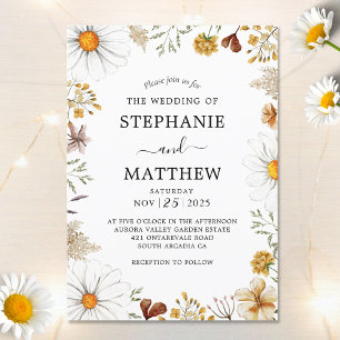 Invitation Fleur sauvage Daisies Botanique Mariage d'aquarell
