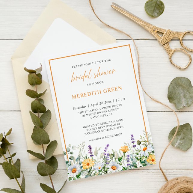 Invitation Fleur sauvage Daisy Lavender Fête des mariées bota (Créateur téléchargé)