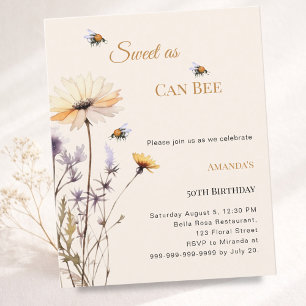 Invitation Fleur sauvage d'anniversaire jardin ivoire Doux co