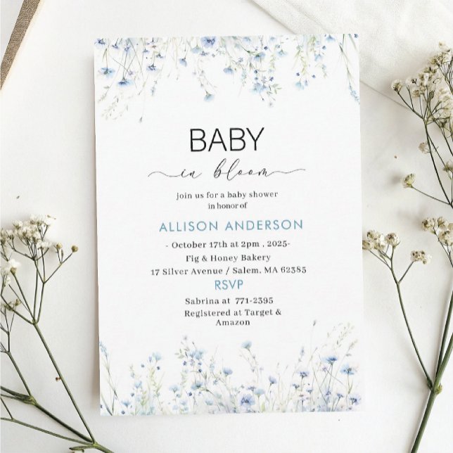 Invitation Fleur sauvage d'aquarelle bébé dans le Baby shower (Créateur téléchargé)