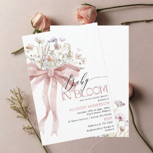 Invitation Fleur sauvage d'aquarelle bébé en fleurs Baby show