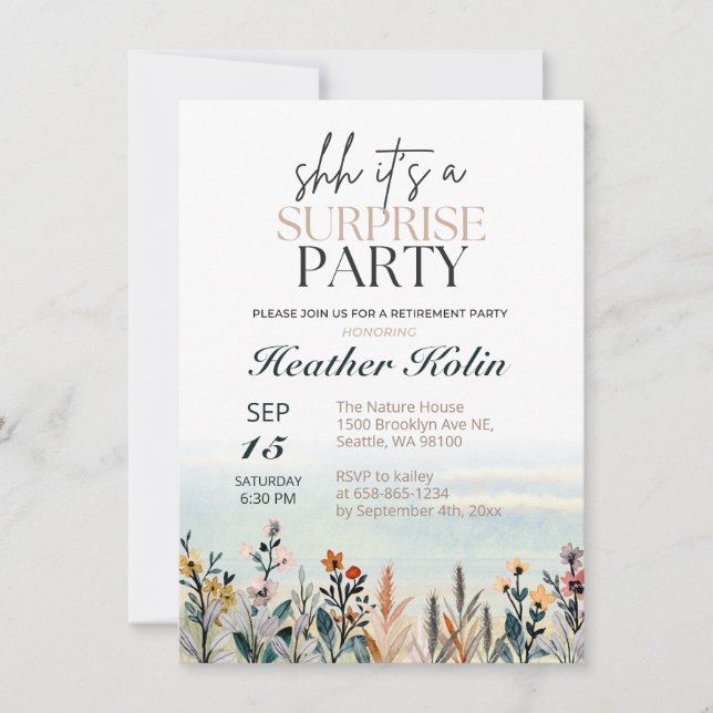 Invitation Fleur sauvage d'aquarelle Parti de retraite surpri (Devant)