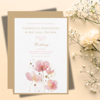 Invitation Fleur sauvage d'aquarelle romantique rose or Maria