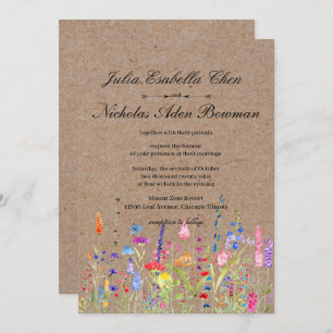 Invitation Fleur sauvage d'aquarelle rustique Mariage floral 