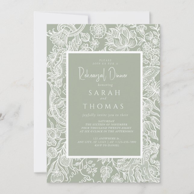 Invitation Fleur sauvage d'art simple Sage Green Line (Devant)
