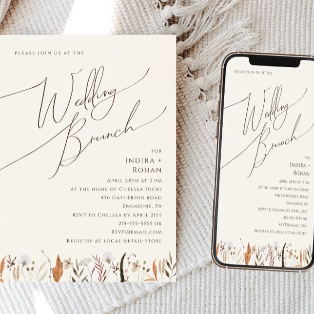 Invitation Fleur sauvage d'automne Boho | Brunch Mariage beig (Créateur téléchargé)