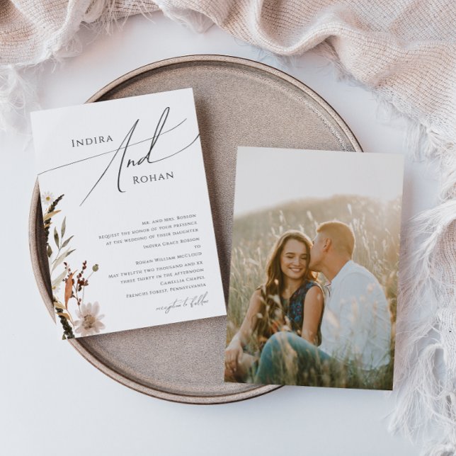 Invitation Fleur sauvage d'automne Boho | Photo Mariage tradi (Créateur téléchargé)