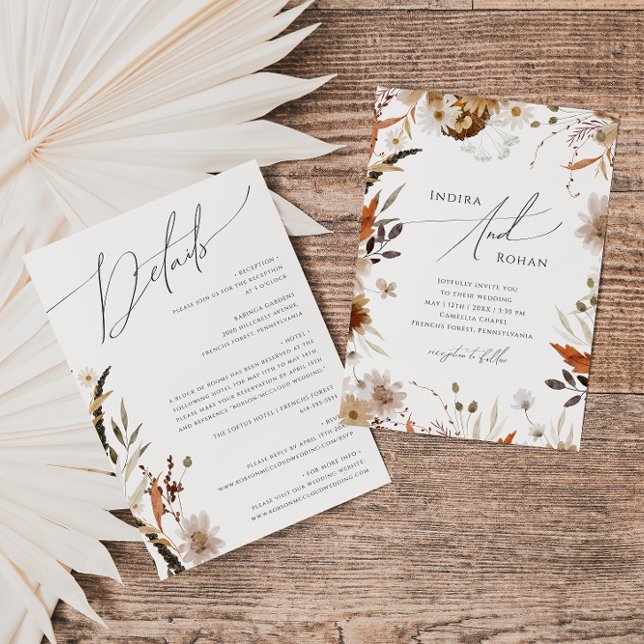Invitation Fleur sauvage d'automne Boho | Tout en un Mariage (Créateur téléchargé)
