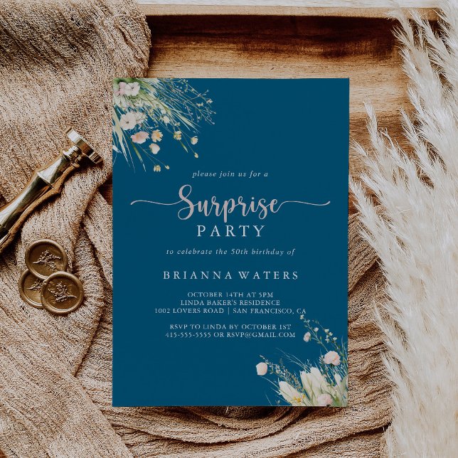 Invitation Fleur sauvage de Boho de verdure Marine Surprise P (Créateur téléchargé)
