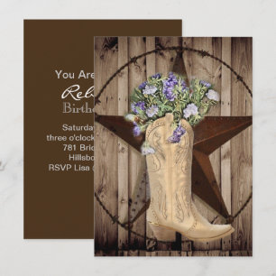 Invitation fleur sauvage de bois de grange rustique Cow-boy d