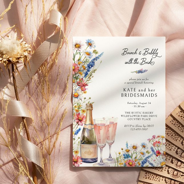 Invitation Fleur sauvage de campagne Bridesmaitres Brunch et  (Brunch + Bubbly with Bride Invite from the Country Wildflower Wedding Collection by Darling & May)