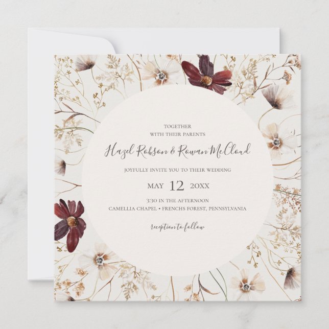 Invitation Fleur sauvage de Cuivre Bourgogne | Mariage Carré  (Devant)