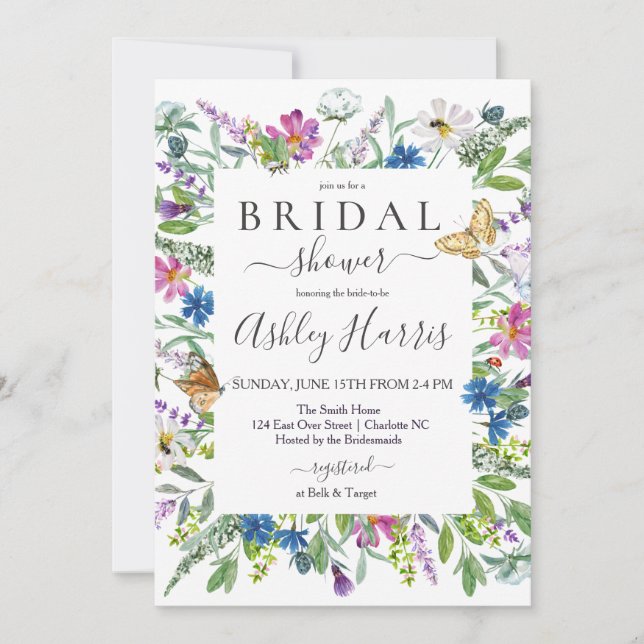 Invitation fleur sauvage de douche nuptiale (Devant)