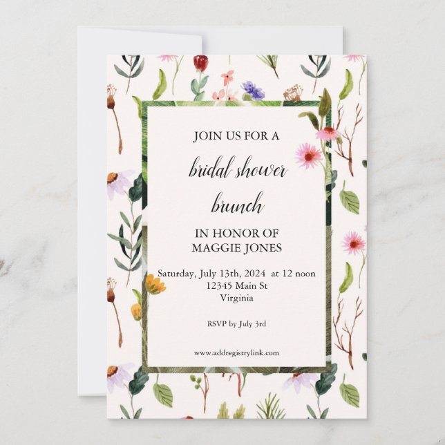 Invitation fleur sauvage de douche nuptiale (Devant)