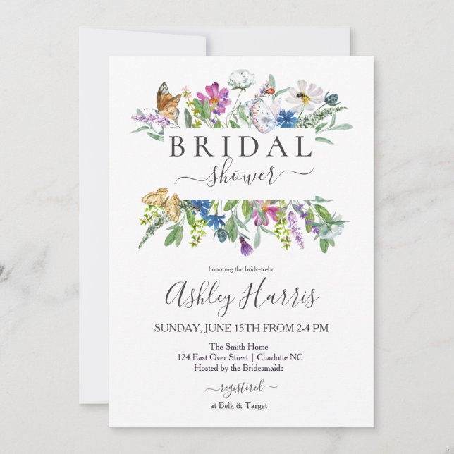 Invitation fleur sauvage de douche nuptiale, Papil (Devant)