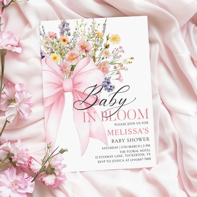 Invitation Fleur sauvage de la cou rose bébé dans le Baby sho (Créateur téléchargé)