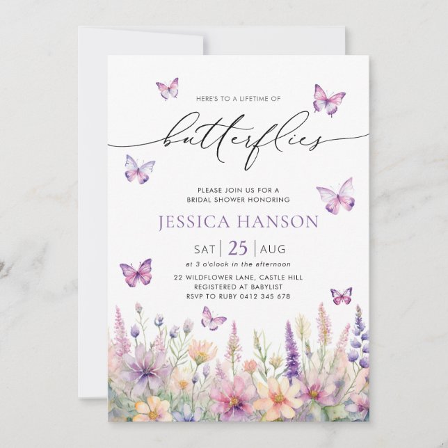 Invitation Fleur sauvage de la Fête des mariées des papillons (Devant)