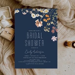Invitation Fleur sauvage de la marine Blue Boho Fête des mari
