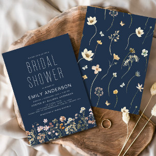 Invitation Fleur sauvage de la marine Blue Boho Fête des mari