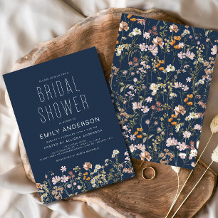 Invitation Fleur sauvage de la marine Blue Boho Fête des mari