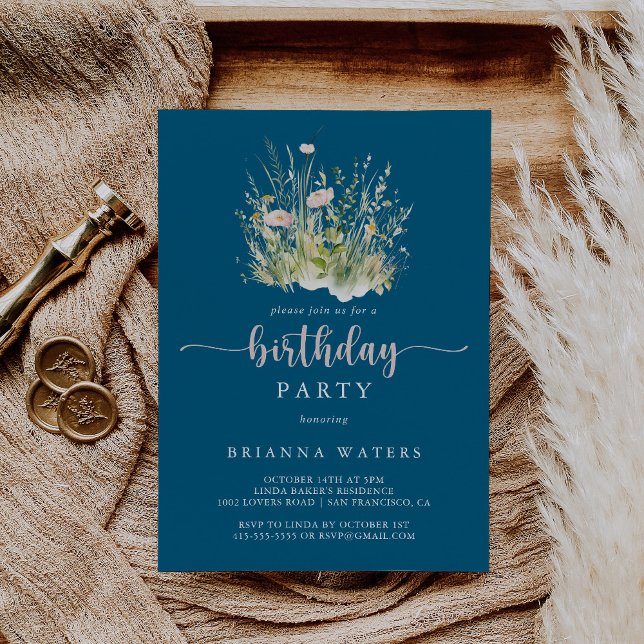 Invitation Fleur sauvage de la marine Boho de verdure (Créateur téléchargé)