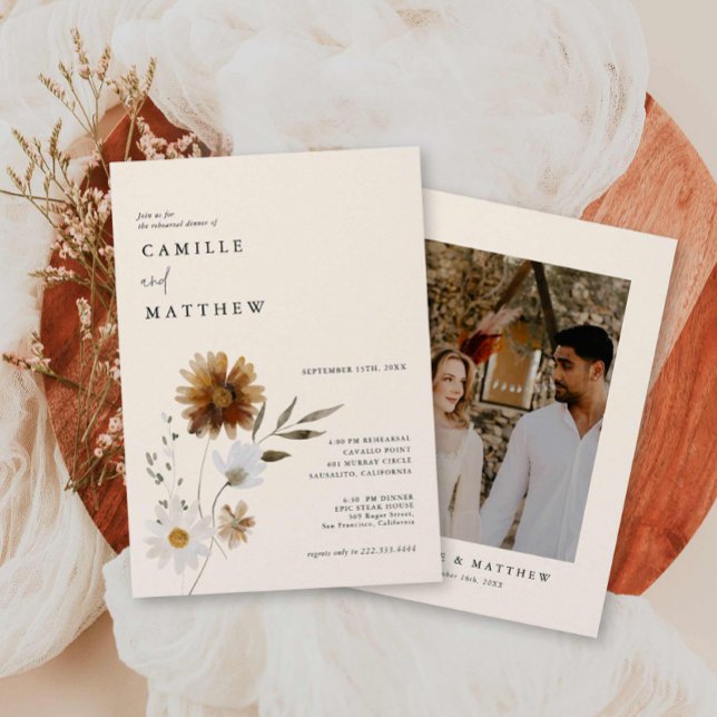 Invitation Fleur sauvage de l'automne - Répétition de photos  (Simple Boho Photo Rehearsal Dinner Invitation)