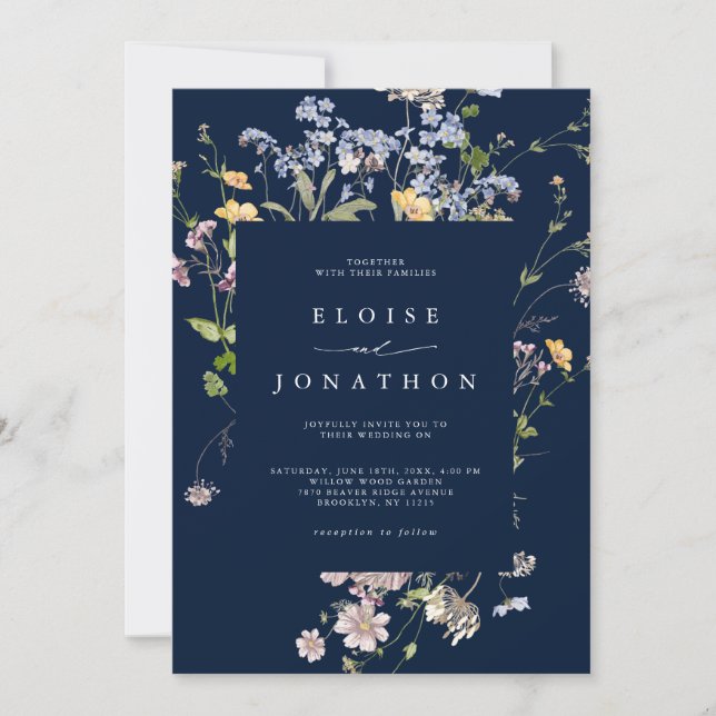 Invitation Fleur sauvage de marine Meadow Garden Code QR Mari (Devant)