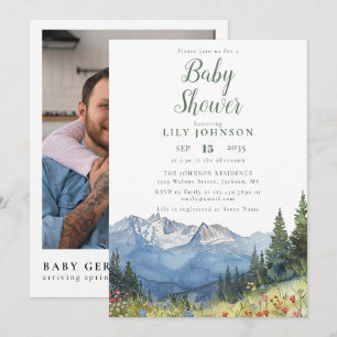 Invitation Fleur sauvage de montagne Baby shower photo QR Cod