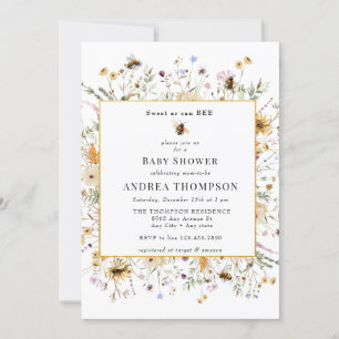 Invitation Fleur sauvage de printemps Baby shower d'abeille