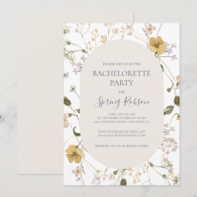Invitation Fleur sauvage de printemps | Bachelorette blanche (Devant / Derrière)