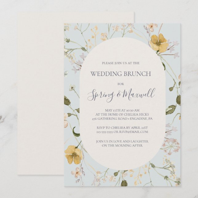 Invitation Fleur sauvage de printemps | Brunch Mariage bleu c (Devant / Derrière)