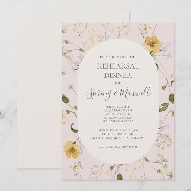 Invitation Fleur sauvage de printemps | Dîner de répétition (Devant / Derrière)