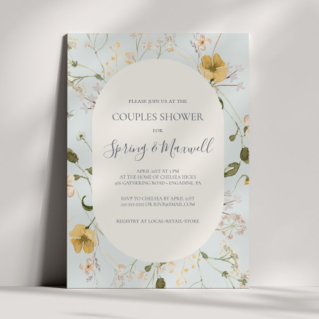 Invitation Fleur sauvage de printemps | Douche Couples bleu c (Créateur téléchargé)
