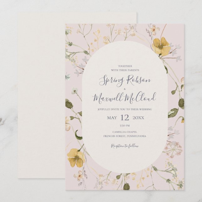 Invitation Fleur sauvage de printemps | MARIAGE DÉCONTRACTÉ (Devant / Derrière)