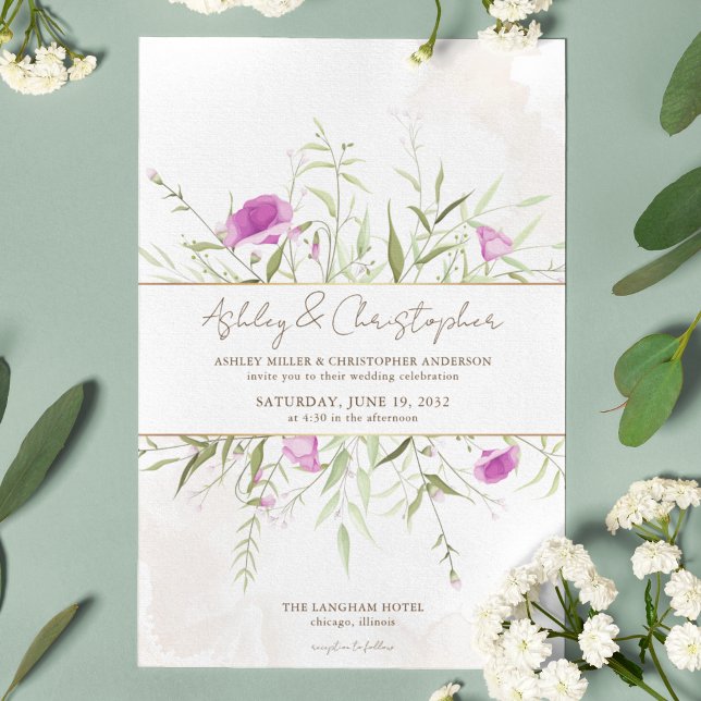 Invitation Fleur sauvage de  simple Élégant Mariage de trame (Créateur téléchargé)