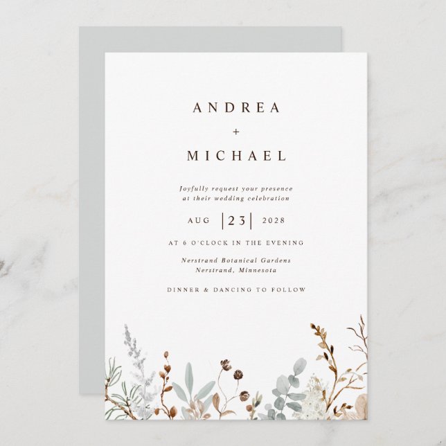 Invitation Fleur sauvage de terrain d'hiver Mariage botanique (Devant / Derrière)