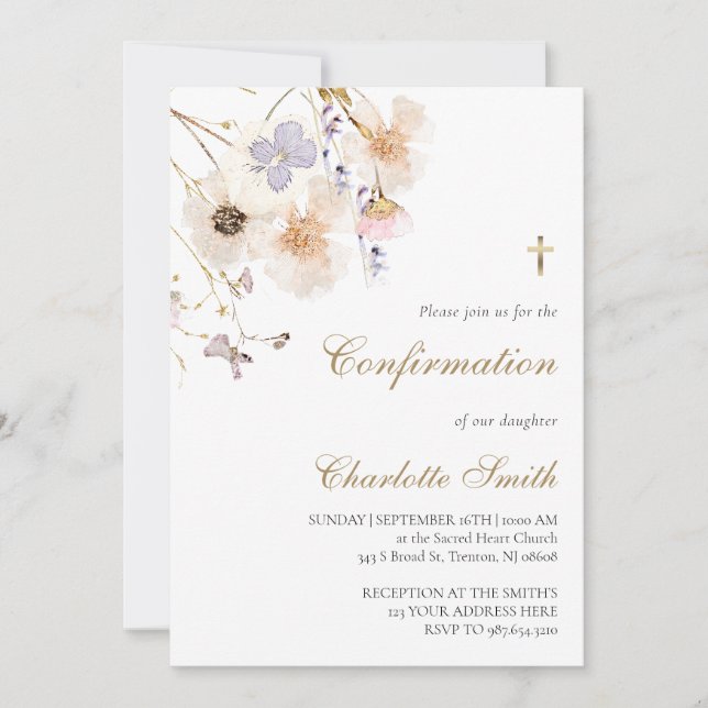 Invitation fleur sauvage délicat Confirmation (Devant)