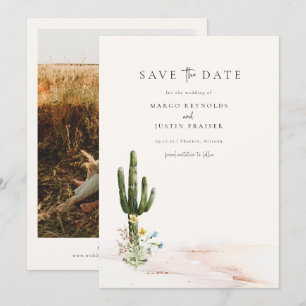 Invitation Fleur sauvage Désert Photo Mariage Enregistrer La