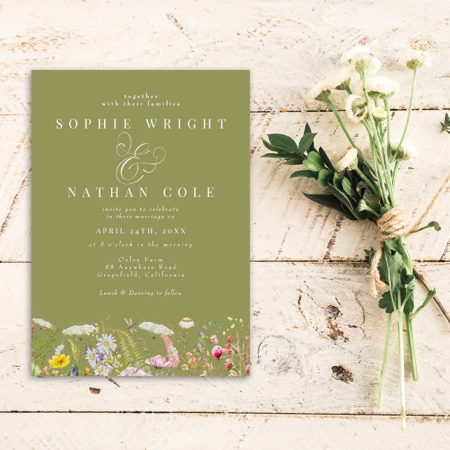 Invitation Fleur sauvage d'été Sage Green Boho Mariage (Créateur téléchargé)